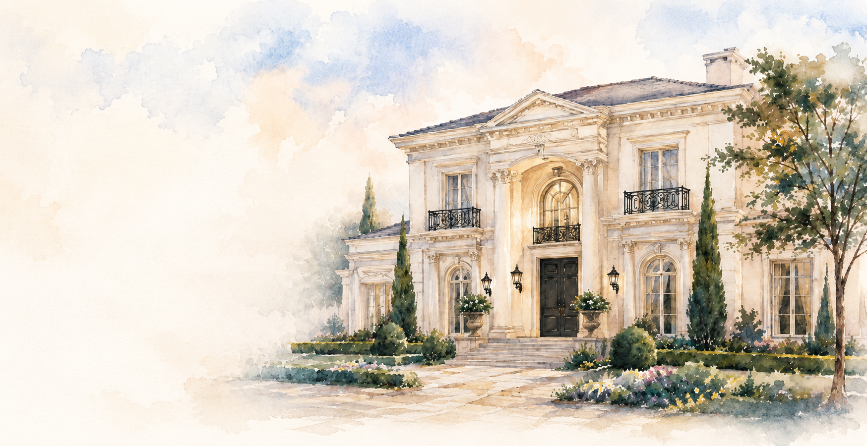 Ilustração em aquarela de residência de alto padrão
